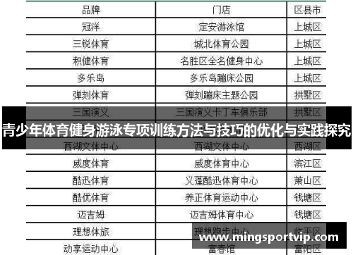 青少年体育健身游泳专项训练方法与技巧的优化与实践探究